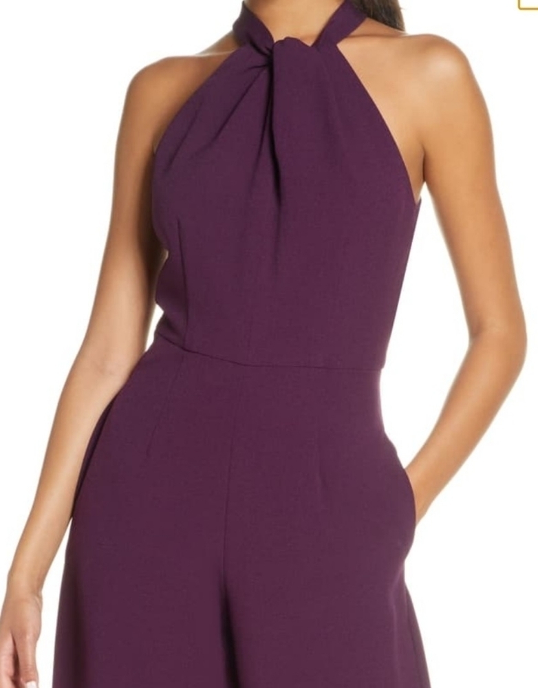 julia jordan Plum Twist-Halter Wide Leg Jumpsuit - Picture 3 of 5
